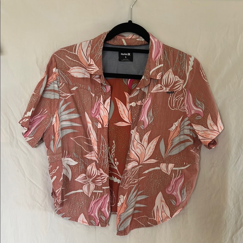 Hurley Pink Short Sleeve Polo Button Down Shirt